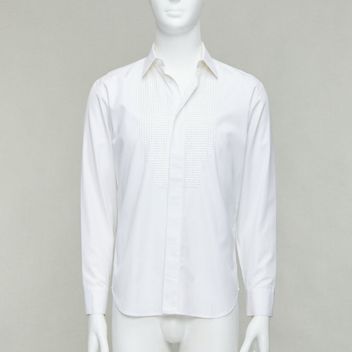 DIOR HOMME white cotton sequin applique front darted back shirt EU38 S