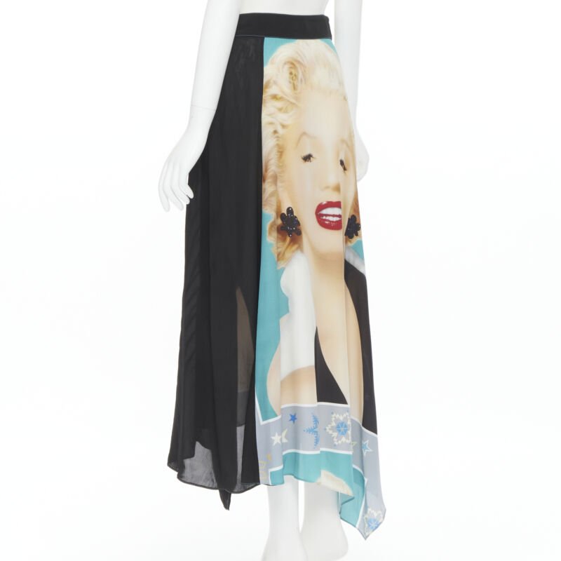 rare LOEWE Pop Art lady portrait photo print crystal embellished skirt FR36 XS