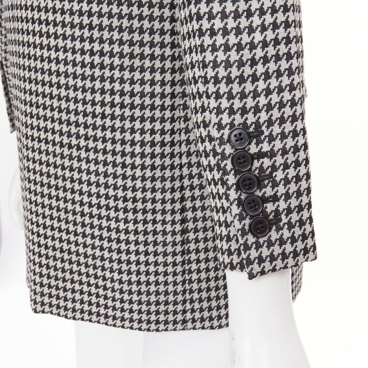 SAINT LAURENT 2013 leather peak lapel grey black houndstooth blazer FR34 XS
