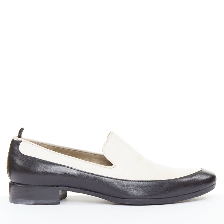 ALEXANDER MCQUEEN black cream leather bicolor panelled venetian loafer EU43