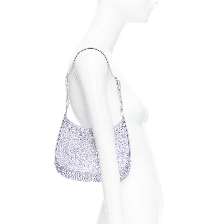 PRADA Cleo blue crystal encrusted satin triangle logo underarm shoulder bag