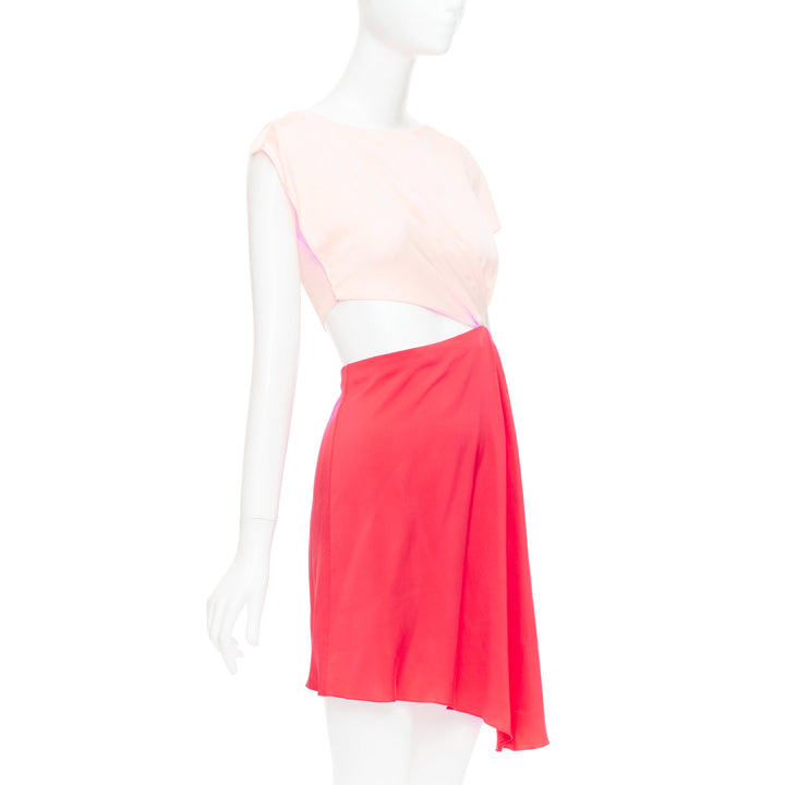 VIONNET pink red silk blend bias cut draped asymmetric cut out dress IT38 XS