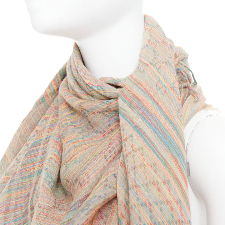 GUCCI rainbow cotton yarn GG monogram jacquard fringed large scarf