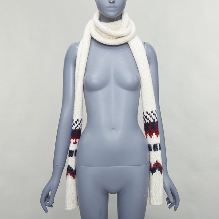 SAINT LAURENT 2013 Hedi Slimane cream virgin wool aztec long wrap scarf