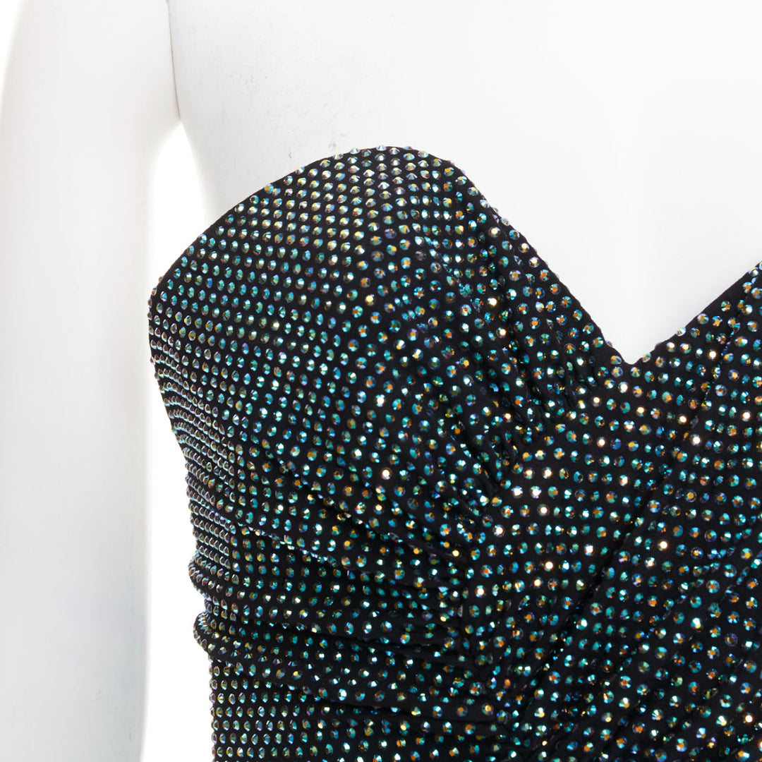 ALEXANDRE VAUTHIER 2021 blue black crystal bustier high slit strapless gown