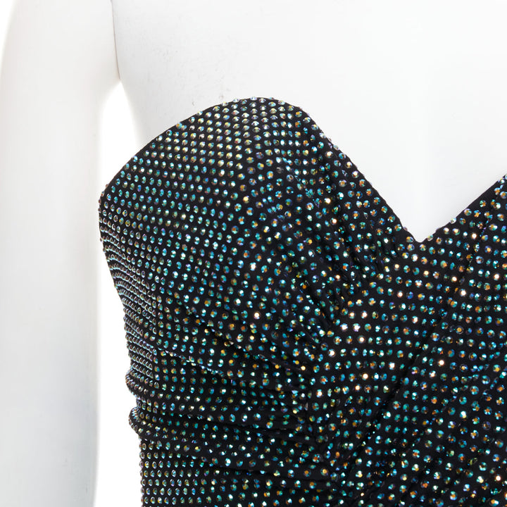 ALEXANDRE VAUTHIER 2021 blue black crystal bustier high slit strapless gown