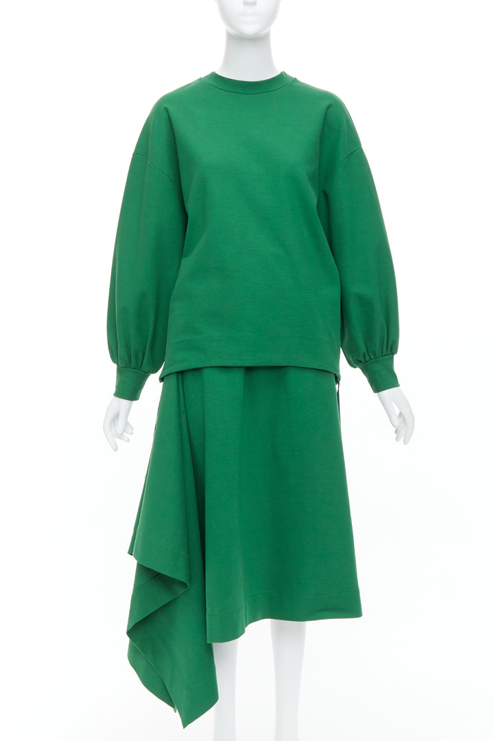 HYKE green cotton pullover sweater asymmetric hem skirt set JP2 M