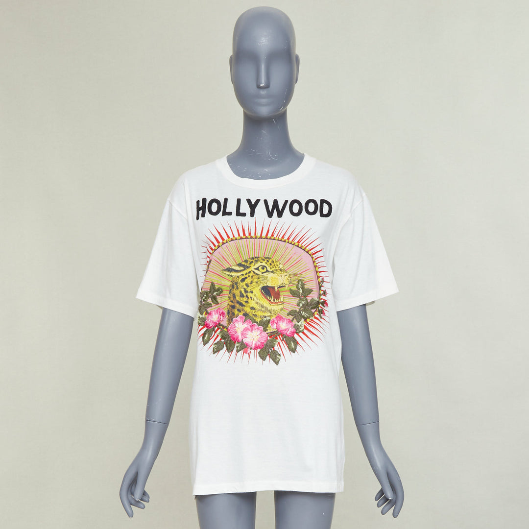 GUCCI 2017 Hollywood leopard floral embroidery applique off-white oversized S