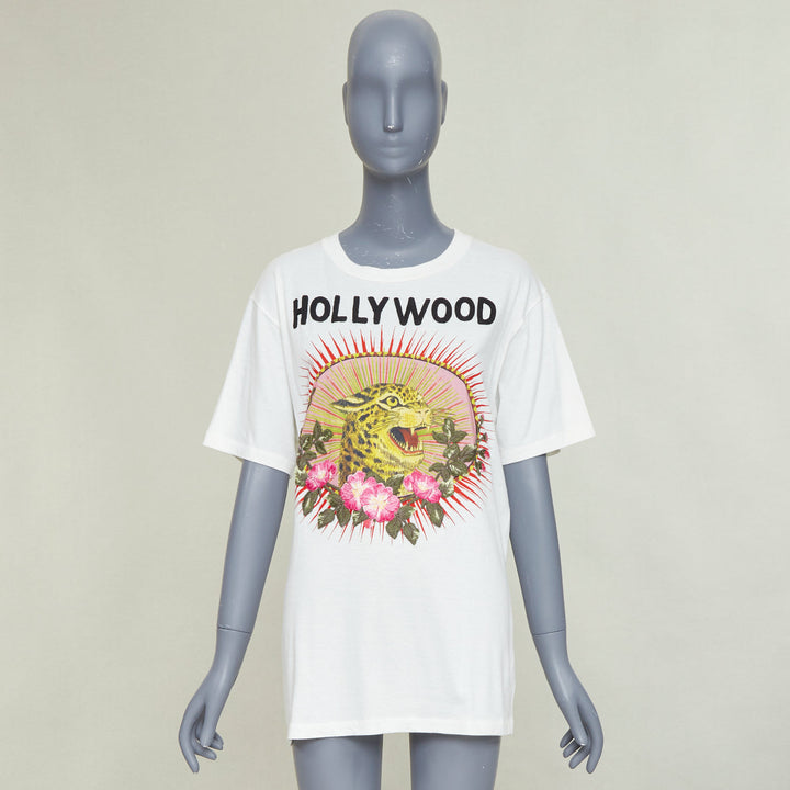GUCCI 2017 Hollywood leopard floral embroidery applique off-white oversized S