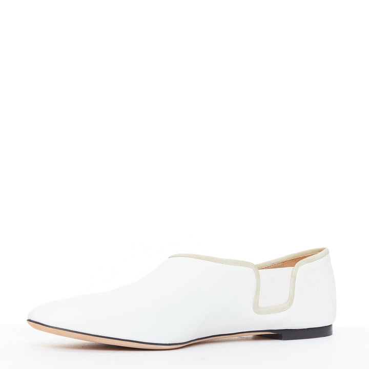 THE ROW cream grosgrain leather nude trimmed ballet flats EU37.5