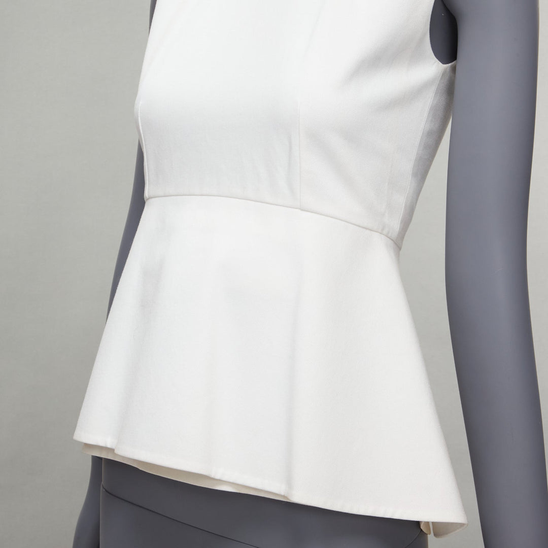 OLD CELINE Phoebe Philo 2012 white cotton peplum sleeveless fitted top FR34 XS