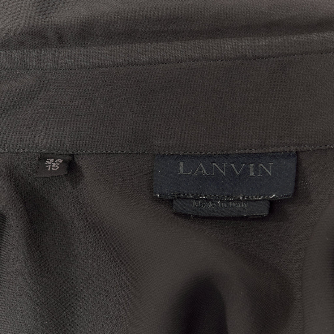 LANVIN grey black silky twill mix texture short sleeves dress shirt EU38/15 S