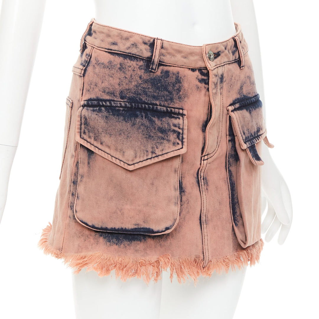 MARQUES ALMEIDA pink blue acid wash recycled cotton frayed safari skirt UK4 XXS