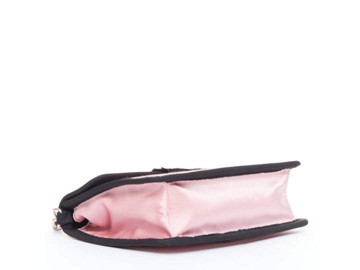rare PRADA 2003 Vintage baby pink silk satin black grosgrain bow chain bag