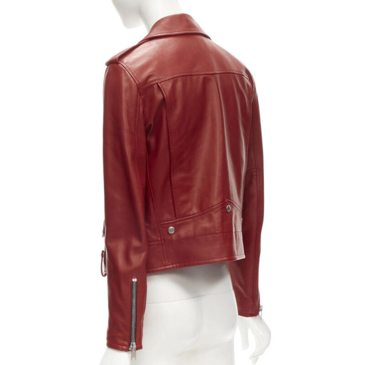 SAINT LAURENT 2013 Hedi Slimane red lambskin leather moto biker jacket FR38 S
