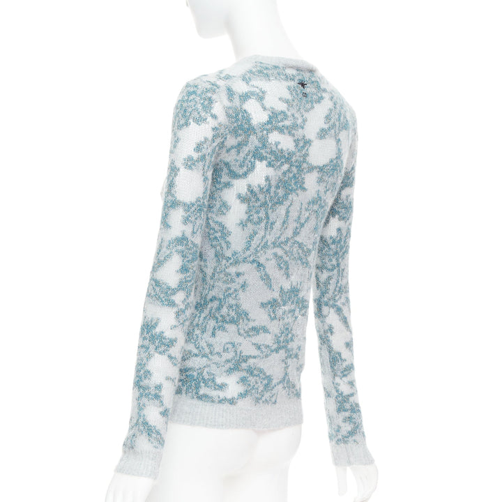 DIOR 2023  Brocart grey blue cashmere blend loose knit sweater FR34 XS
