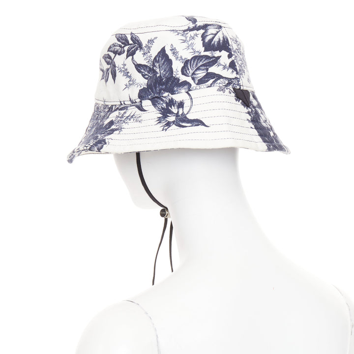 ERDEM Pembridge navy off white cotton floral print chinoiserie bucket hat XS/S