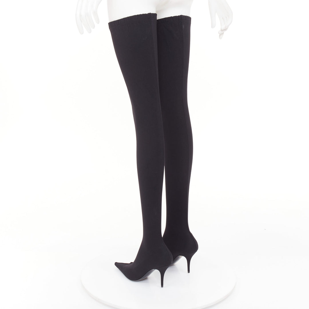 BALENCIAGA Demna Knife black crepe jersey BB embroidered thigh high boots EU38