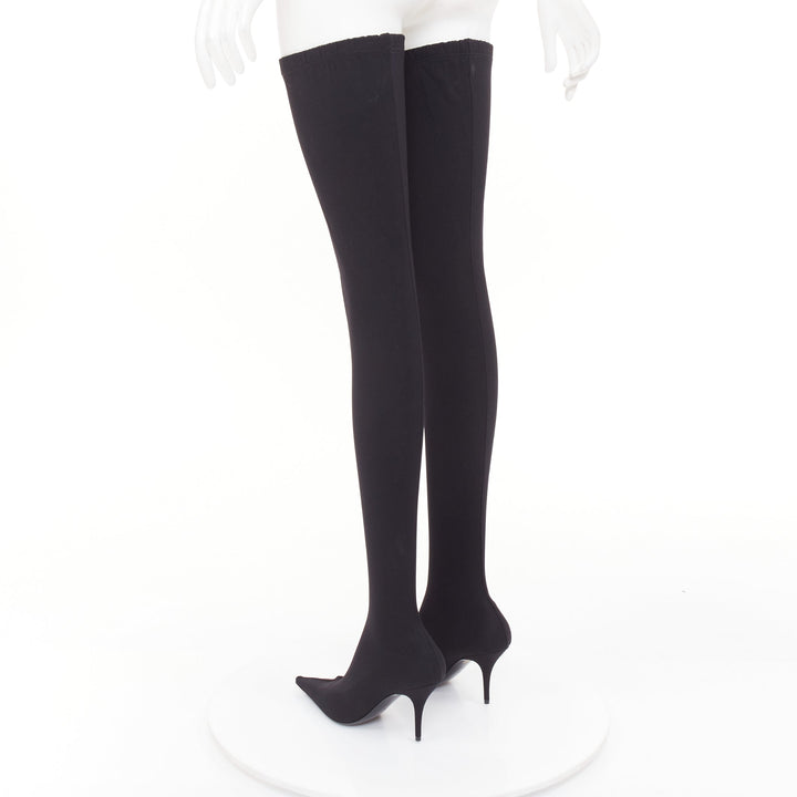 BALENCIAGA Demna Knife black crepe jersey BB embroidered thigh high boots EU38
