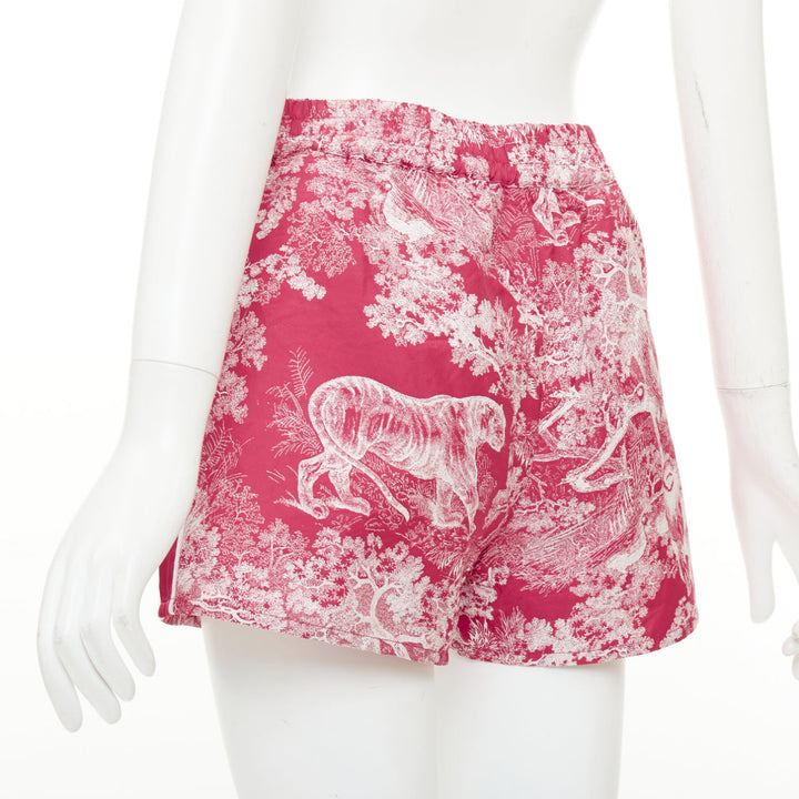 DIOR 2021 Dioriviera fuchsia red Toile de Jouy taffeta shorts FR32 XXS
