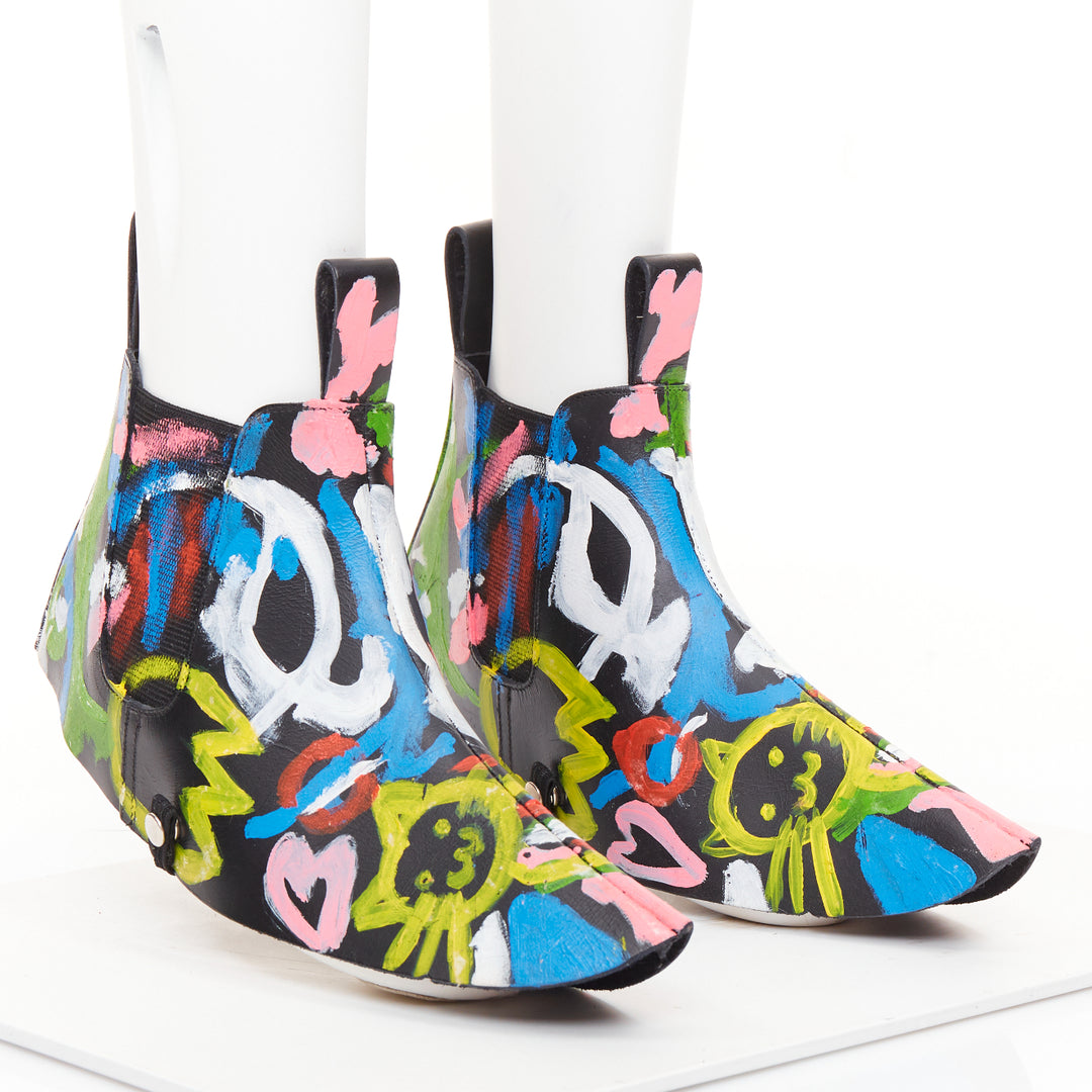rare COMME DES GARCONS 2014 Runway hand painted black cowhide shoe covers