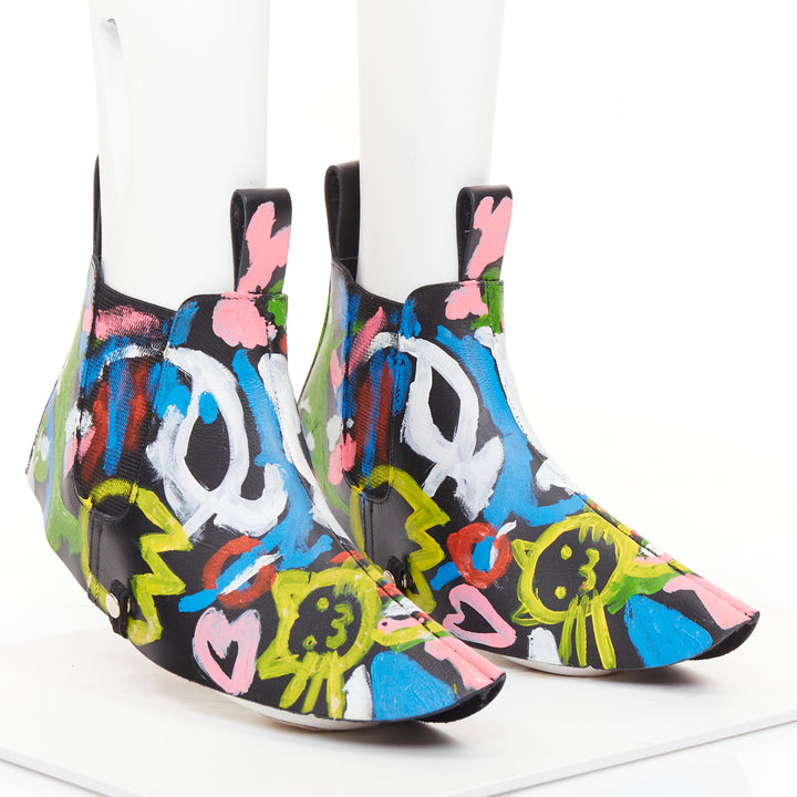 rare COMME DES GARCONS 2014 Runway hand painted black cowhide shoe covers