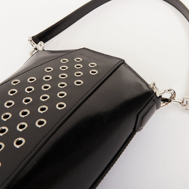 rare GIVENCHY Runway Antigona Vertical silver eyelets black box calfskin bag