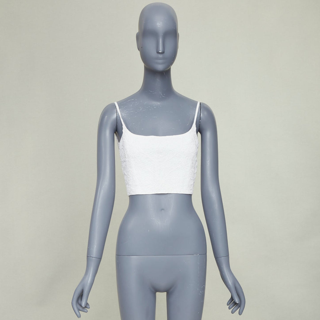 JIL SANDER+ cream 3D twist floral embroidery self tie crop top camisole FR36 S