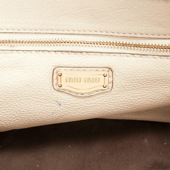 MIU MIU Cervo beige textured leather gold logo turnlock satchel bag