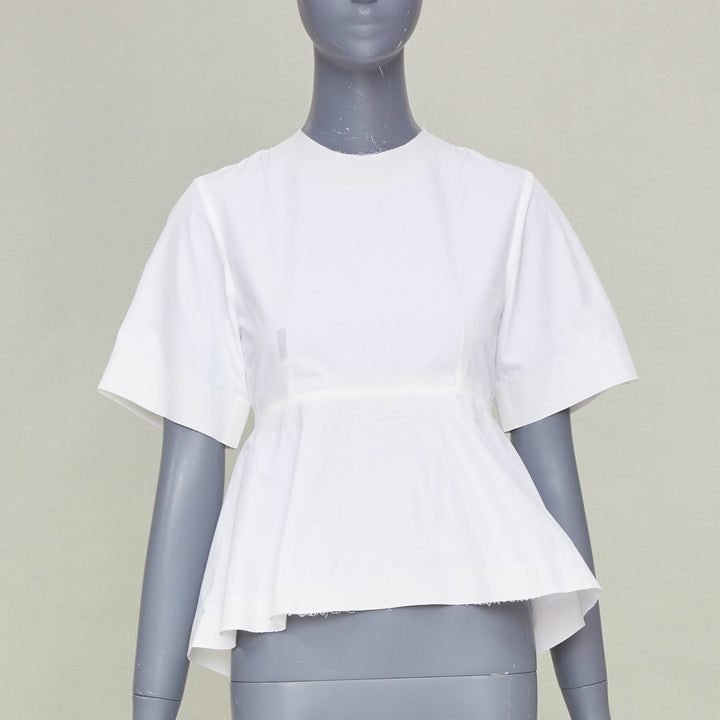 CELINE Phoebe Philo 2016 Reinforced Tape Trim white cotton peplum top FR34 XS
