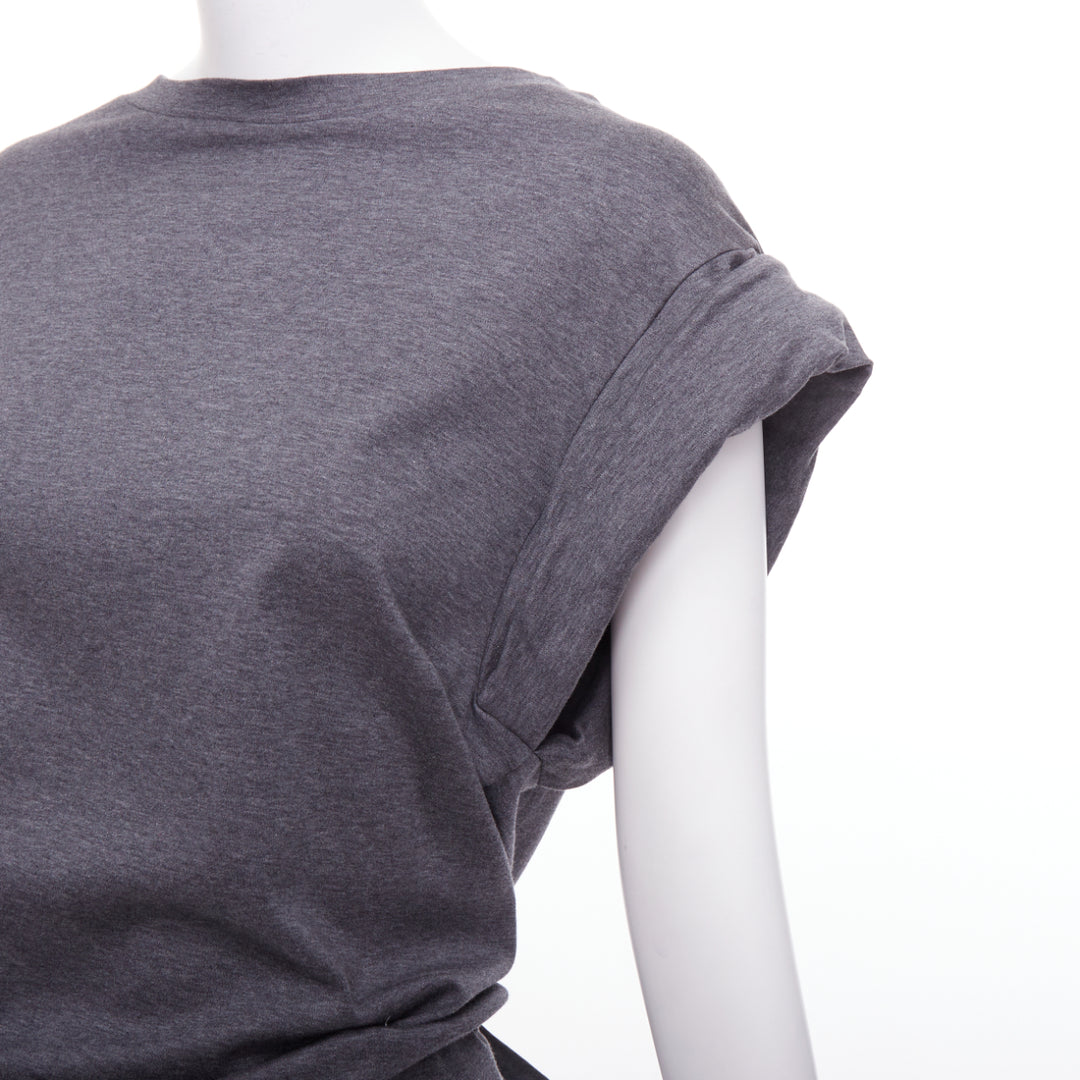 ISABEL MARANT Lowell grey cotton rolled drop sleeves open tie back top FR36 S
