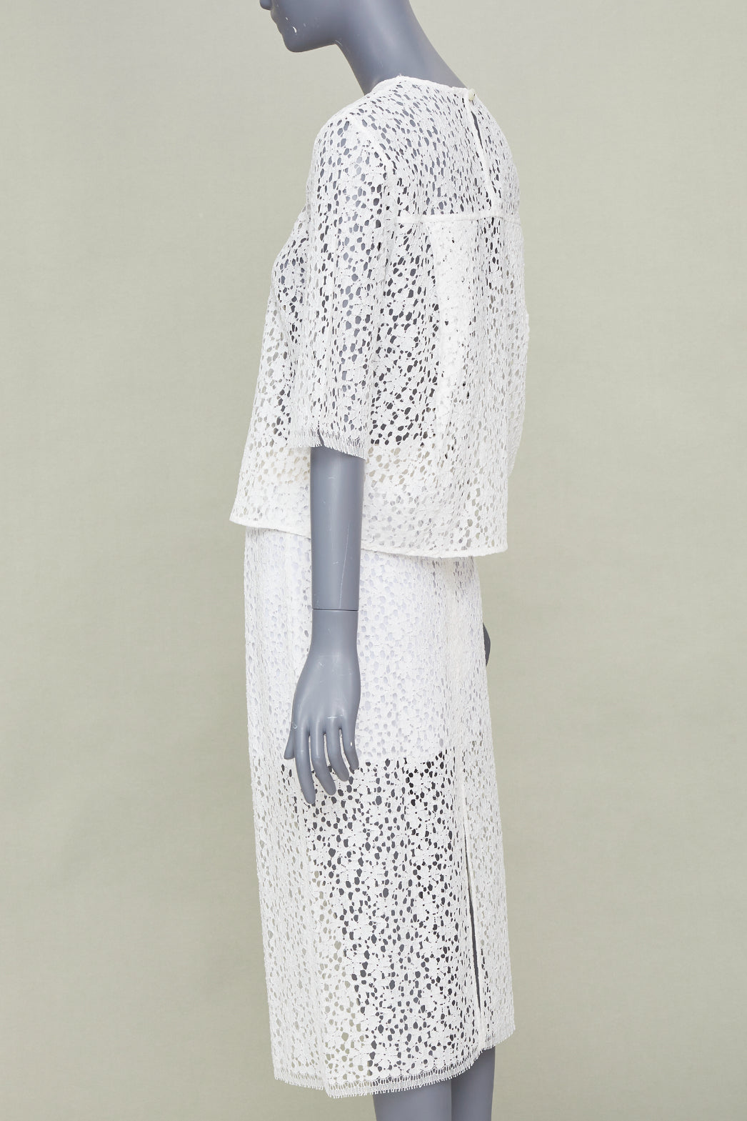MARIA MCMANUS 2022 Organic Cotton Openwork Floral Lace elegant top skirt set XS