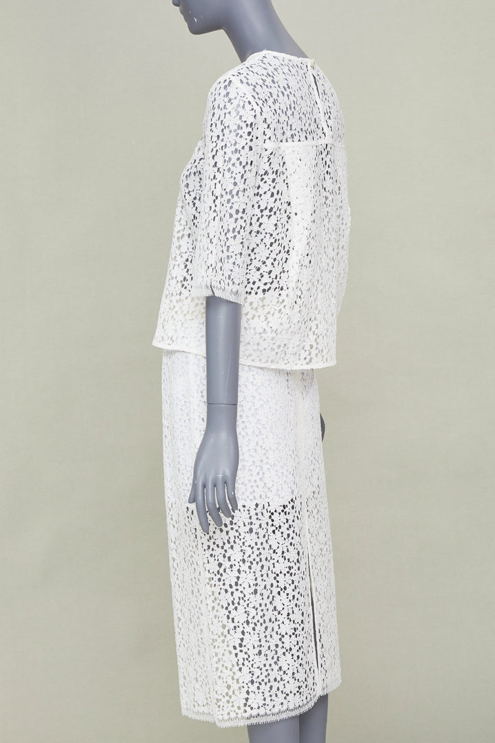 MARIA MCMANUS 2022 Organic Cotton Openwork Floral Lace elegant top skirt set XS