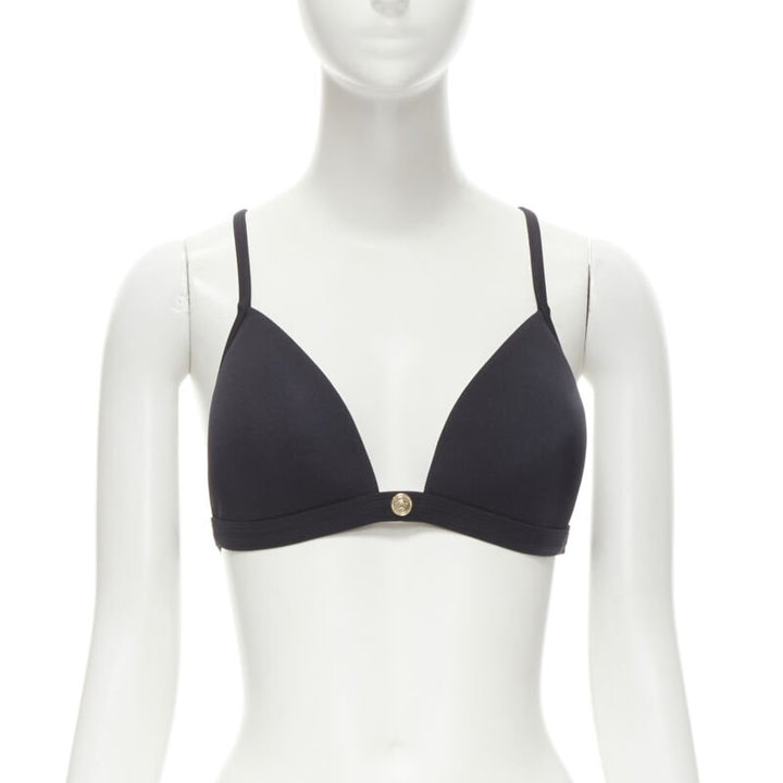 VERSACE Beachwear black padded gold Medusa button triangle bikini top Sz.4 M