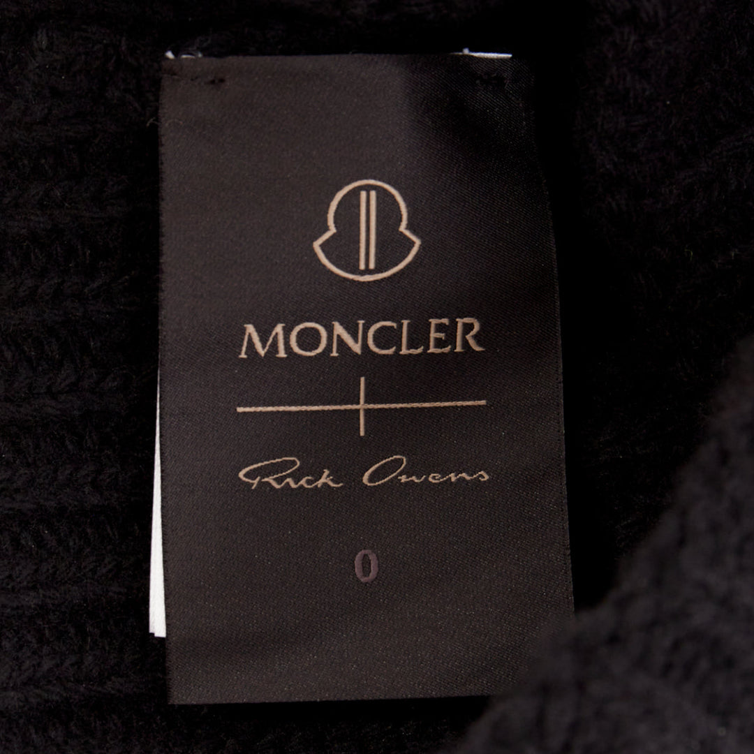 MONCLER RICK OWENS 2023 logo applique ribbed beanie wool cashmere hat Sz0 XS