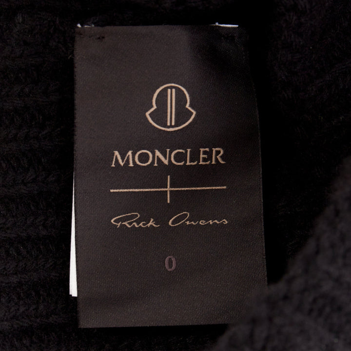 MONCLER RICK OWENS 2023 logo applique ribbed beanie wool cashmere hat Sz0 XS