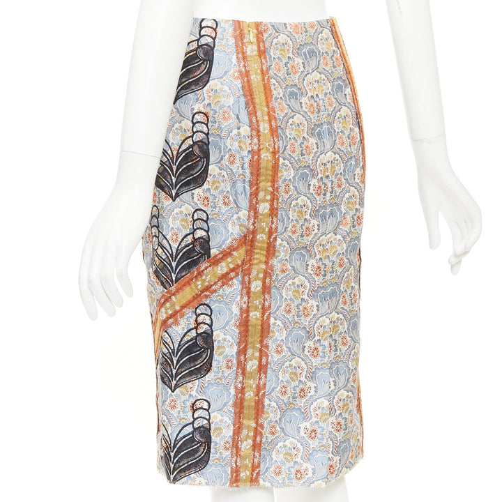 PRADA 2015 paisley oriental border patchwork silk jacquard pencil skirt IT38