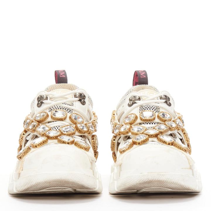 GUCCI Runway Flashtrek cream crystal harness chunky sneakers EU38