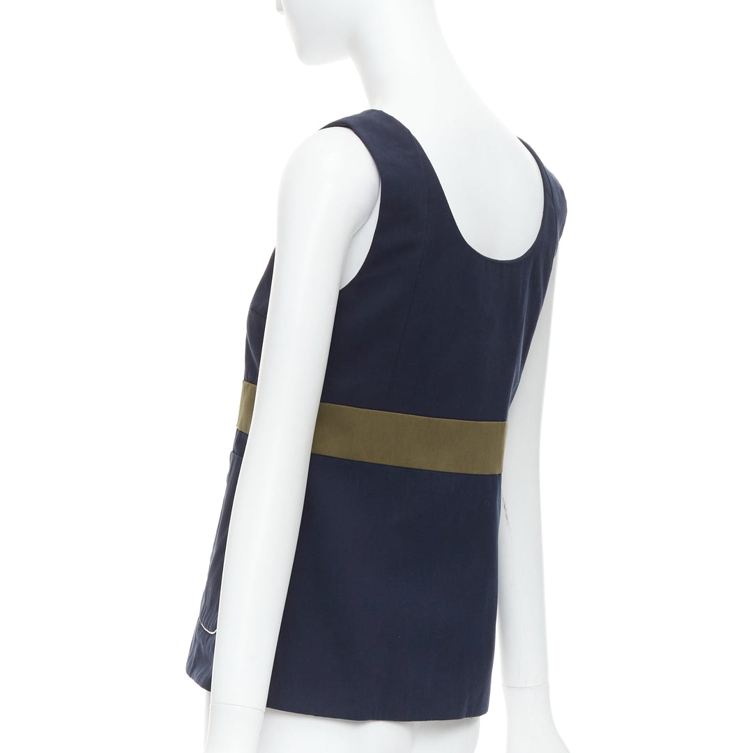 MARNI navy khaki cotton white trim dual pocket cropped top IT38 XS