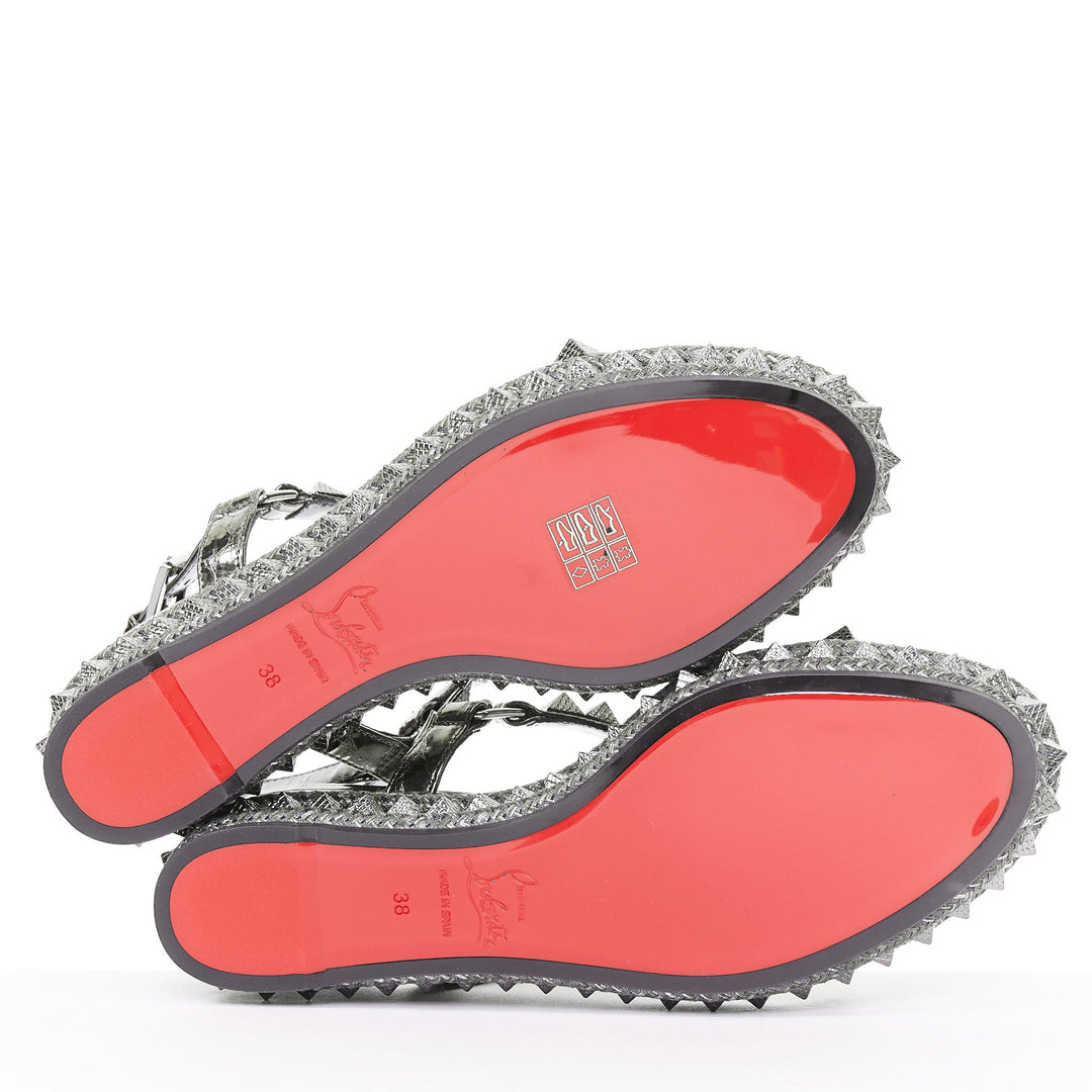 CHRISTIAN LOUBOUTIN Pyraclou 60 Anthracite silver studded espadrille sandal EU38