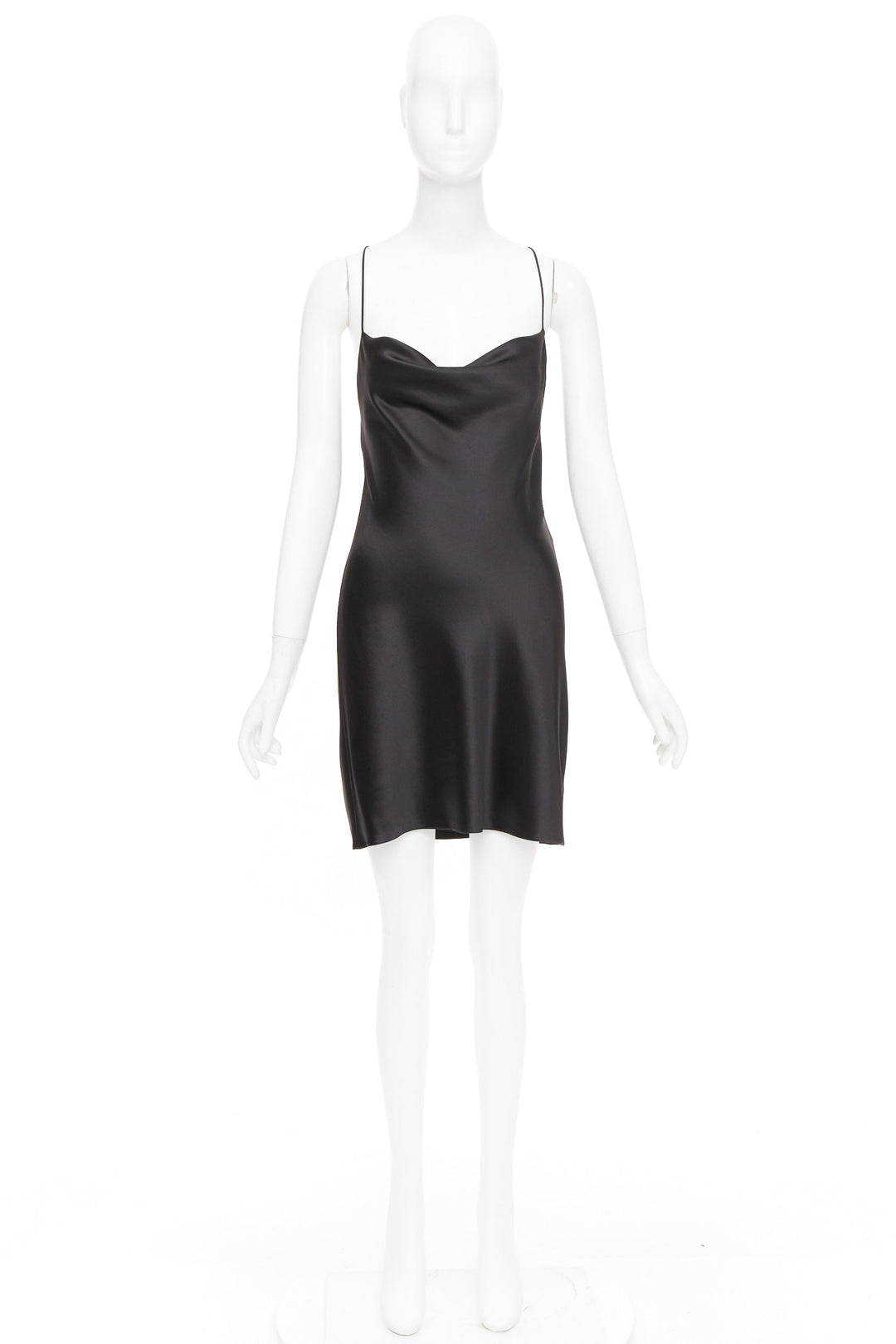 SAINT LAURENT 2022 minimalist black silk cowl neck open back mini dress FR40 L