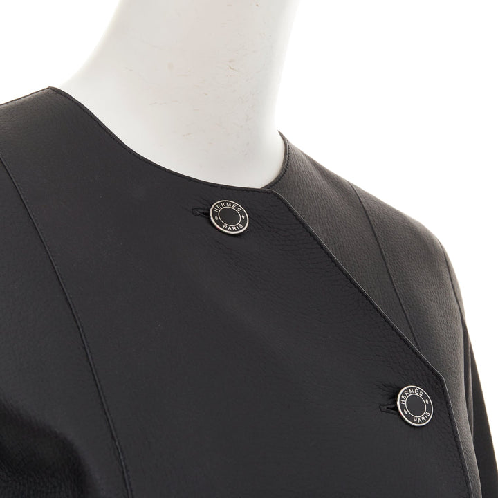 HERMES deerskin asymmetric snap button collared belted long leather coat FR34 XS