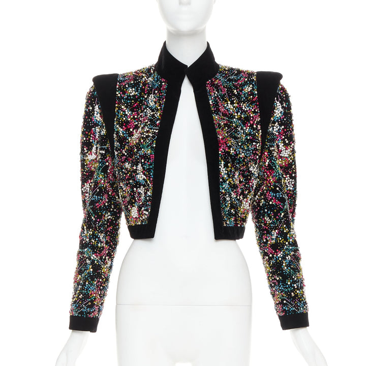 rare ALEXANDRE VAUTHIER COUTURE SS2021 Runway black velvet crystal crop jacket