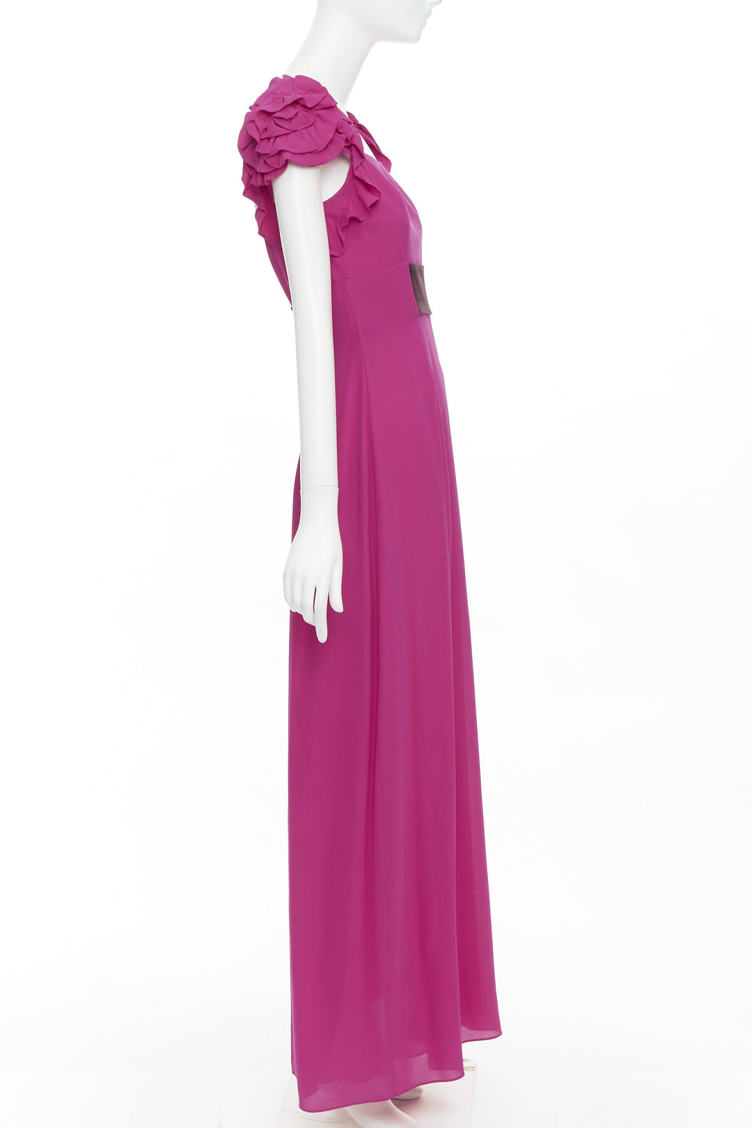 ESCADA Vintage fuchsia pink black silk rose applique midi gown FR34 XS