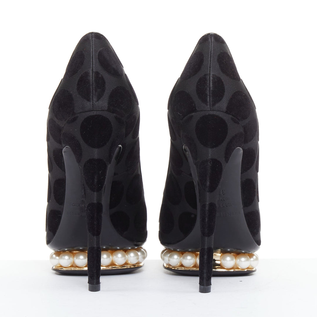 NICHOLAS KIRKWOOD Casati black velvet polka dot pearl platform pumps EU37.5
