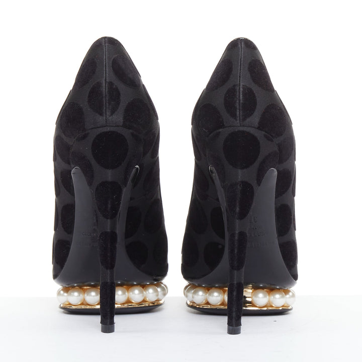 NICHOLAS KIRKWOOD Casati black velvet polka dot pearl platform pumps EU37.5