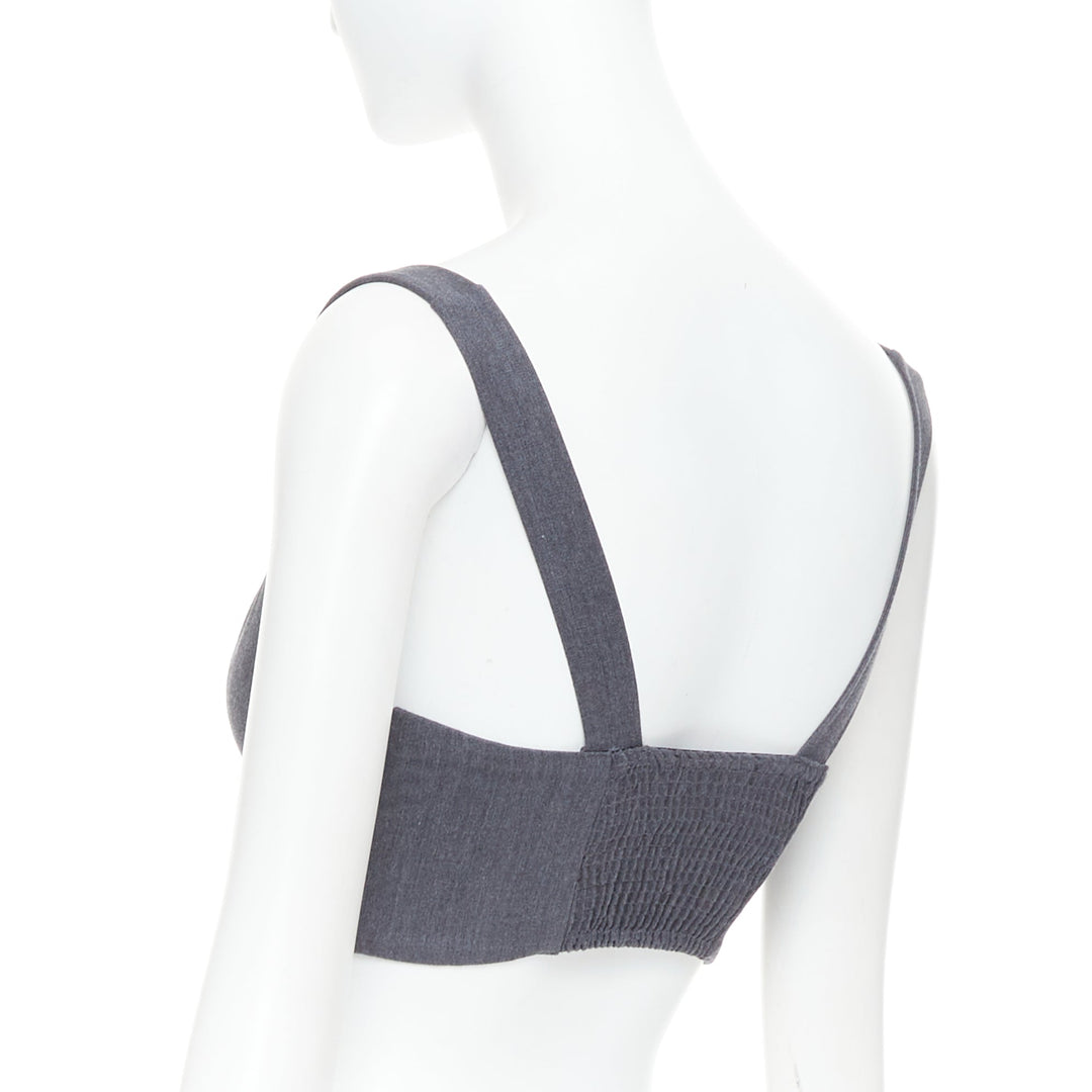LA PERLA grey virgin wool gold studs cropped bustier top IT36D S