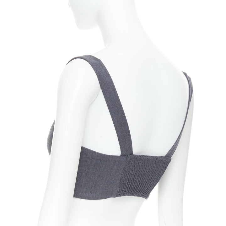 LA PERLA grey virgin wool gold studs cropped bustier top IT36D S