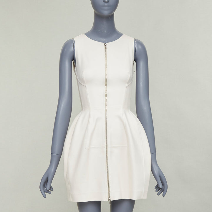 ALAIA ivory cotton 2 way zip front boned  bubble tulip dress FR36 S