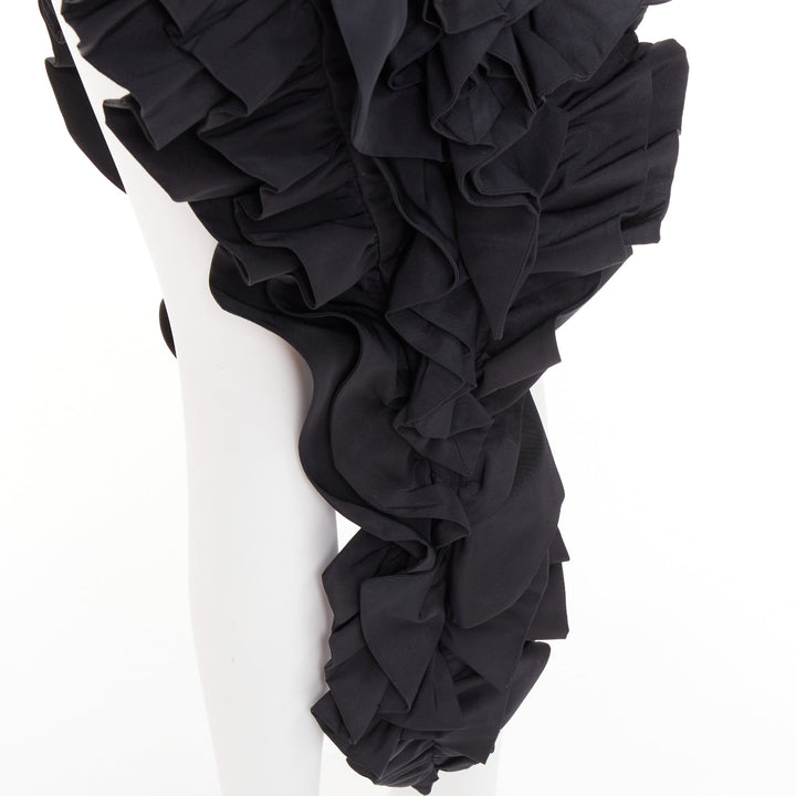 rare ALEXANDRE VAUTHIER COUTURE black velvet taffeta ruffle slit bodysuit dress